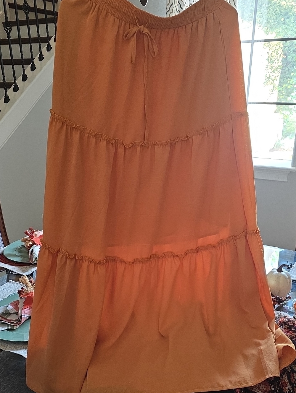 Womens Tiered Maxi Skirt - Orange